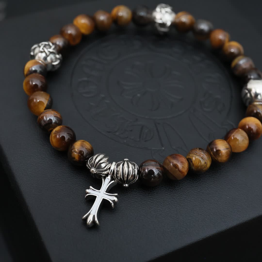 Chrome Hearts Scandinavian Design Beaded Bracelet with Cross Charm